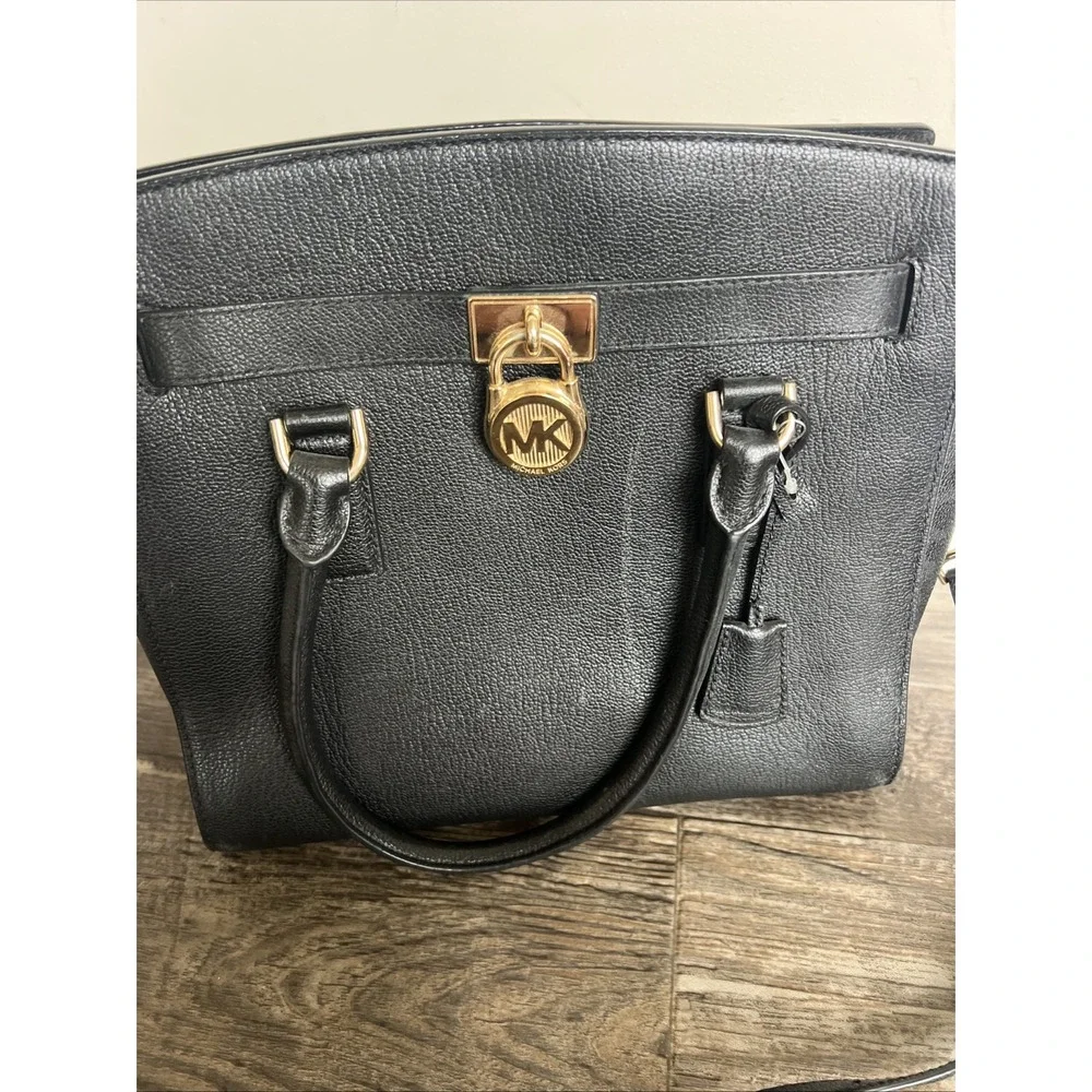 Michael Kors Hamilton Medium‎ Satchel Leather Shoulder Bag Handbag Purse Black